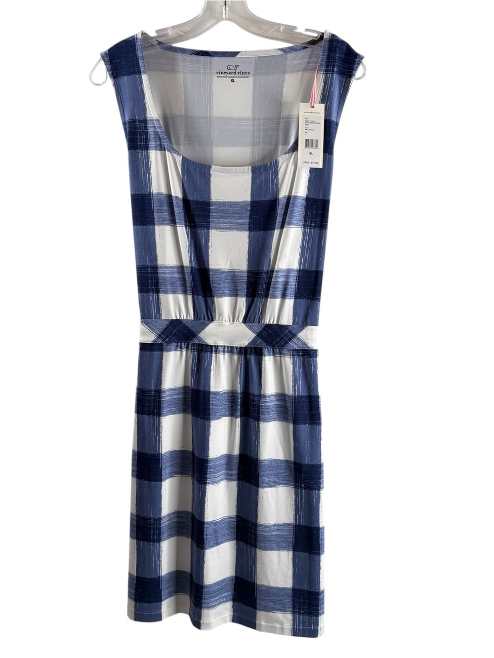 Vineyard Vines Navy and White Plaid gingham Scoop-Neck Sleeveless Dress $148